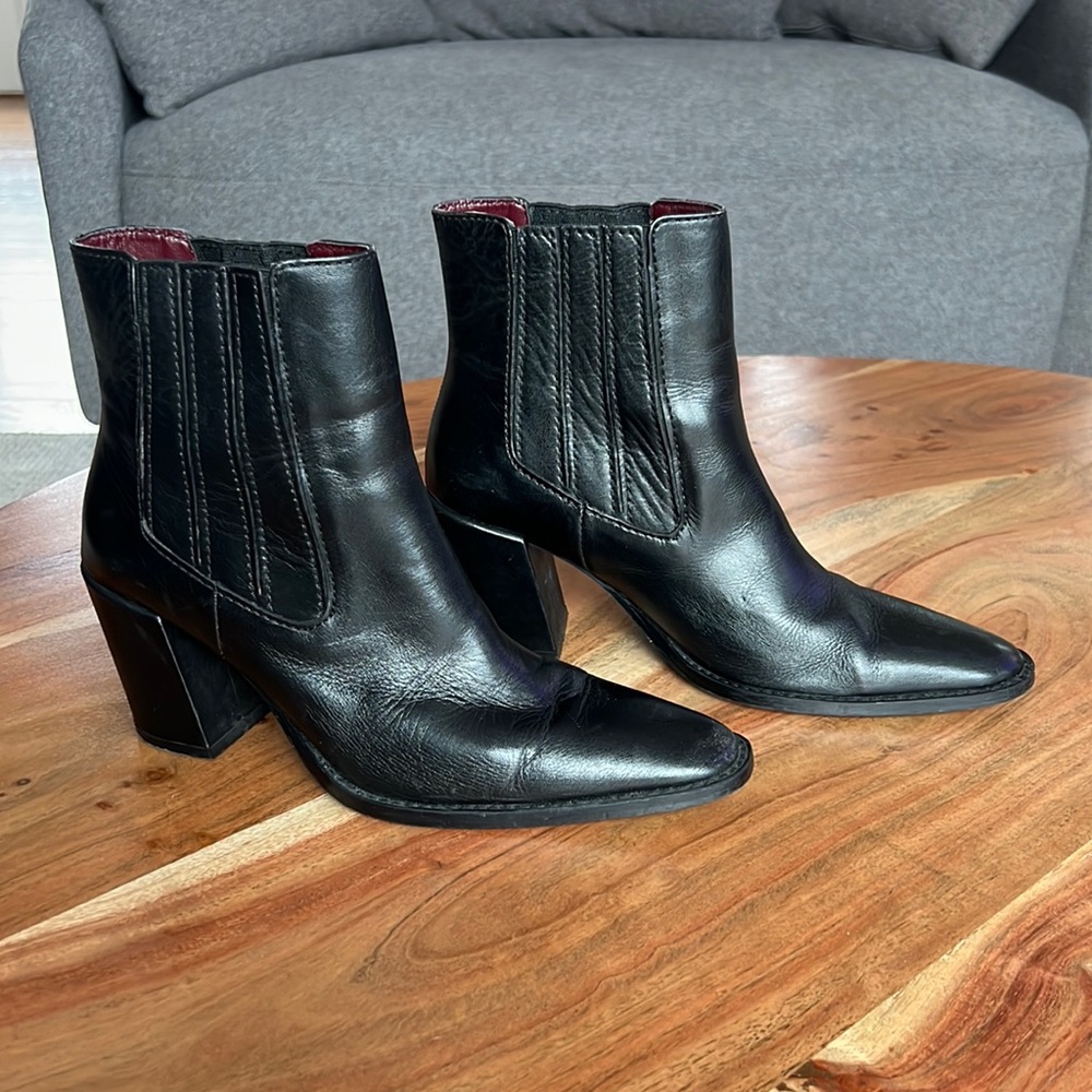 ZARA Black Leather Western Ankle Bootie size 39